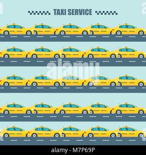 Pattern with  machine yellow cab. Public taxi service concept.  Flat vector illustration. Stock Vector