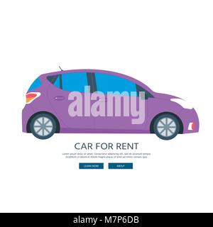 Poster with car isolated on white background. Public rent service concept. Flat vector illustration. Stock Vector