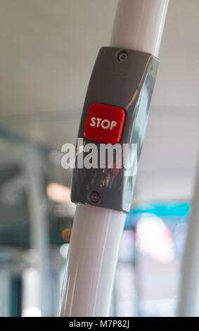 red square stop button on bus Stock Photo