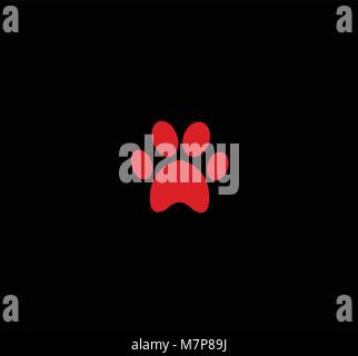 Red animal pawprint icon isolated on black  background. Vector illustration, sign, symbol, logo, clip art. Stock Vector