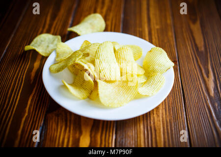 Crispy potato chips in a white plate Stock Photo
