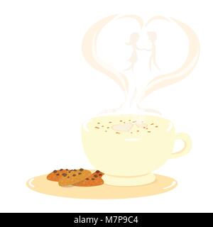Cup of coffee with heart symbol, Coffee steam forming the shape of a heart, Coffee Love, Valentine's day concept with steam heart and cup of coffee, S Stock Vector