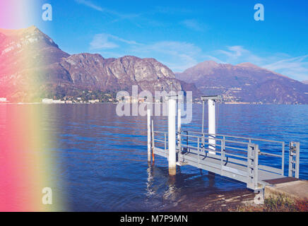 Lake Como with light leak effect Stock Photo