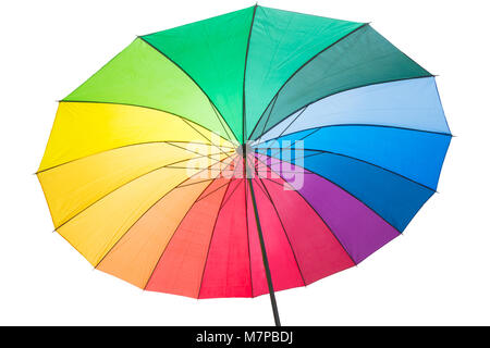 Isolated rainbow coloured umbrella with vibrant colours. Stock Photo