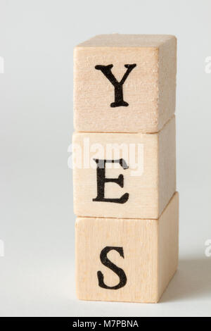 YES word made with building blocks - Sign of acceptance Stock Photo