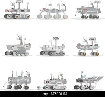 Mars rovers isolated icons set Stock Vector