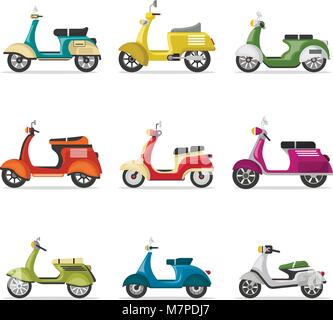 Vintage scooters set isolated on white Stock Vector