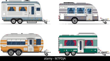 Side view camping trailers isolated on white Stock Vector
