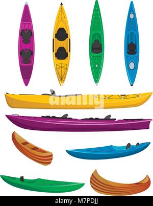 Plastic colorful kayaks isolated set Stock Vector