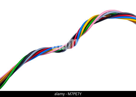 Multi-core electric control cable with white back ground Stock Photo