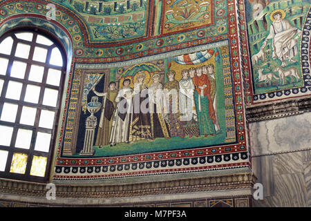 Ravenna, Italy - June 15, 2017: Mosaics in Basilica of San Vitale. Built in VI century, it is one of the most important examples of early Christian By Stock Photo