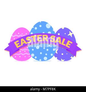 Easter sale banner with vivid colored eggs Stock Vector