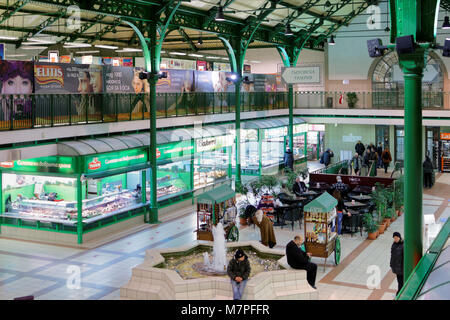 Sofia, Bulgaria - March 4, 2016: People in the Central Sofia Market Hall. The market hall was opened in 1911 and is today an important trade center in Stock Photo