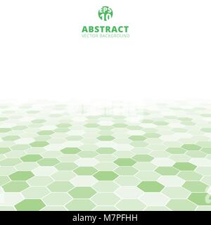 Abstract hexagon perspective pattern white and green color background. Spring summer texture. Vector illustration Stock Vector