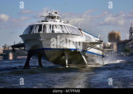 St. Petersburg, Russia - August 15, 2015: Hydrofoil on the river Neva. Such hydrofoils were produced in 1961-1991 but are still operated today Stock Photo