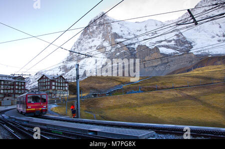 Jungfraujoch, Switzerland - October 27, 2016: Train depart Kleine Scheidegg station to Jungfraujoch Stock Photo