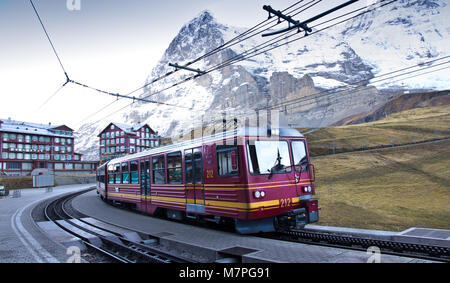 Jungfraujoch, Switzerland - October 27, 2016: Train depart Kleine Scheidegg station to Jungfraujoch Stock Photo