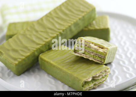 Matcha tea wafers on a plate Stock Photo