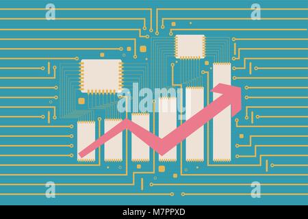 Financial Technology Wealth, Circuit Boards and Arrow Bar Charts Stock Vector