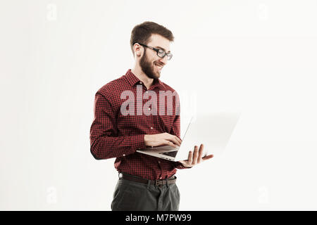 portrait in full growth - the system administrator with a laptop Stock Photo