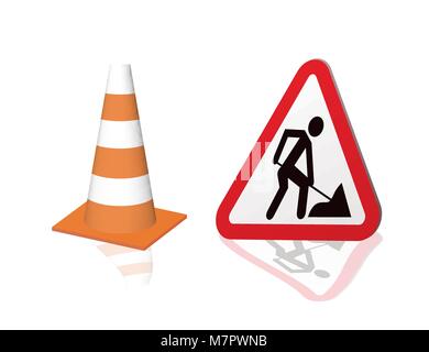 Road sign road repair and safety cones Stock Vector