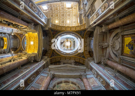 The ceiling of Saint Peter Basilica in Vatican, Rome, wide angle lens view Stock Photo