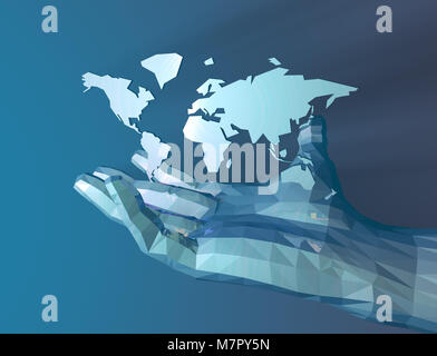 World map in human hands, human technology, control of the future Stock Photo