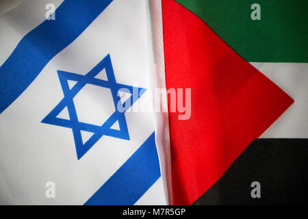 International relations. National flags of Israel and USA on textured ...