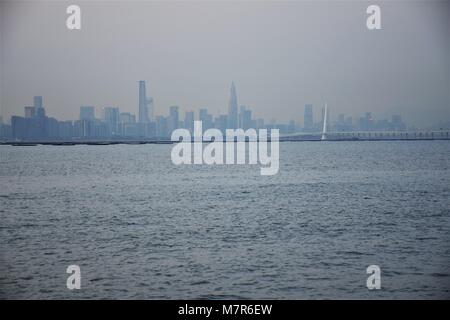 Shenzhen bay and skyline seen from New Territories, Hong Kong Stock Photo