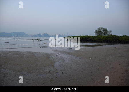 Shenzhen bay and skyline seen from New Territories, Hong Kong Stock Photo