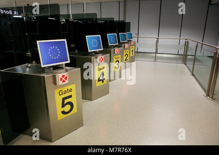 Iris scanning Passport control. HM UK Border Agency, Manchester Airport. Stock Photo