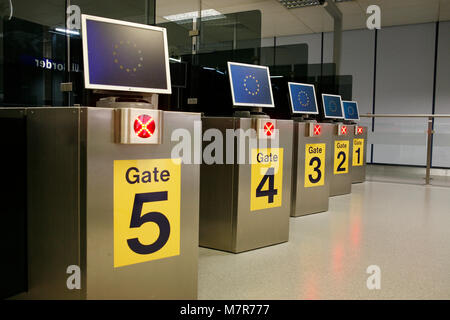 Passport control. HM UK Border Agency, Manchester Airport. Stock Photo