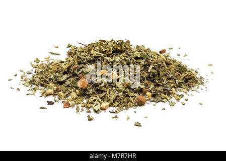 heap of mixture for tea on white background Stock Photo
