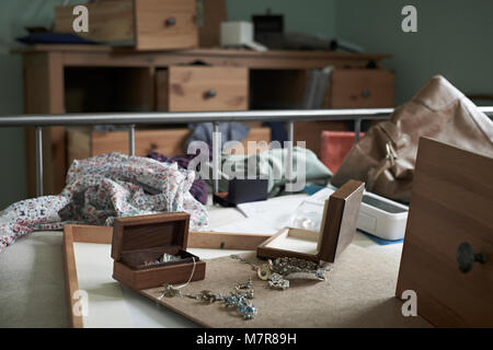 Bedroom Ransacked During Burglary Stock Photo