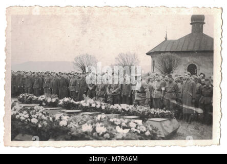 Mass Burial, Funeral of British Troops at a Cemetery in Germany near  Leipzig on February 27th, 1945, during World War Two, the Photographs are all stamped on the reverse with Stalag IV-A, Prisoner of War Camp Stock Photo
