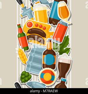Seamless pattern with beer stickers and objects Stock Vector