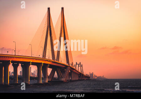 Bandra Worli Sea link, Mumbai at Sunset Stock Photo