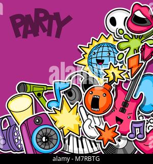 Music party kawaii seamless pattern. Musical instruments, symbols and objects in cartoon style Stock Vector