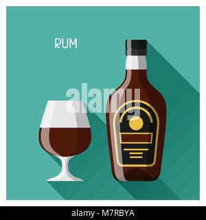 Bottle and glass of rum in flat design style Stock Vector