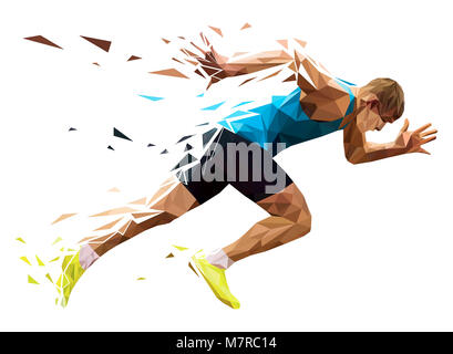 runner sprinter explosive start in running. polygonal particles Stock Photo