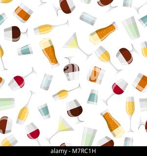 Alcohol drinks seamless pattern. Glasses for restaurants and bars Stock Vector