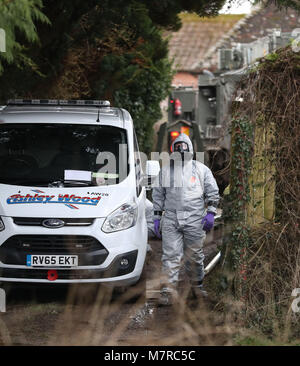 Investigators in protective clothing remove a van from an address in Winterslow near Salisbury in Wiltshire, as police and members of the armed forces continue to investigate the suspected nerve agent attack on Russian double agent Sergei Skripa. Stock Photo