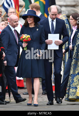 The Duke and Duchess of Cambridge, leave following the Commonwealth Service at Westminster Abbey, London. Stock Photo