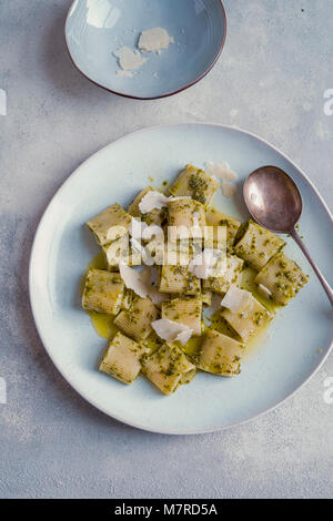 Pasta with Pesto Sauce Stock Photo