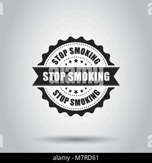 Stop smoking grunge rubber stamp. Vector illustration on white background. Business concept no smoke stamp pictogram. Stock Vector