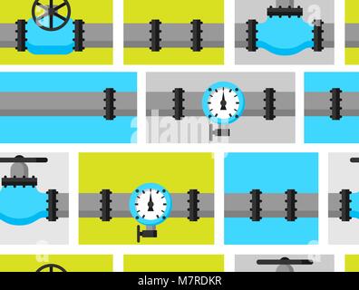 Gas control valve and pipes transportation. Industrial seamless pattern Stock Vector