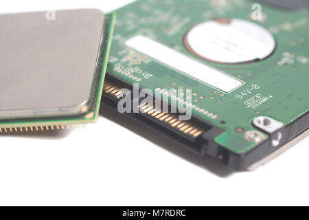 Central processing unit CPU microchip end Computer Hard Disk Drive HDD for notebook isolated on white Stock Photo