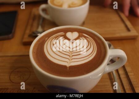 hot chocolate with latte art Stock Photo