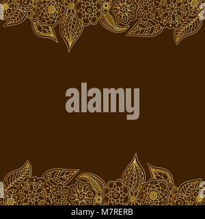 vector seamless decorative border of gold doodle floral elements with copy space Stock Vector