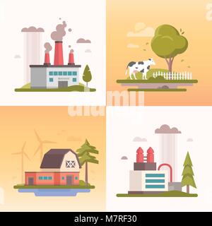 Ecology - set of modern flat design style vector illustrations Stock Vector